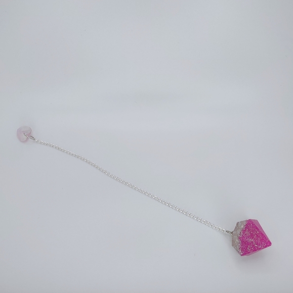 Glittery pink with holographic stars on top handcrafted dowsing pendulum - Picture 6 of 13